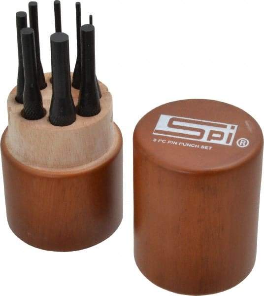 SPI - 8 Piece, 1/16 to 5/16", Pin Punch Set - Round Shank, Comes in Custom Wood Case - Makers Industrial Supply