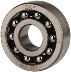 SKF - 8mm Bore Diam, 22mm OD, Open Self Aligning Radial Ball Bearing - 7mm Wide, 2 Rows, Round Bore, 126 Lb Static Capacity, 596 Lb Dynamic Capacity - Makers Industrial Supply