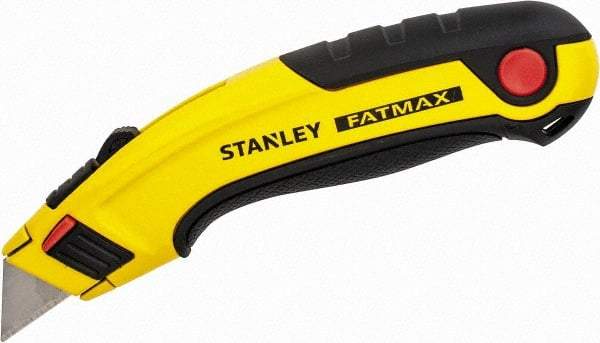 Stanley - Retractable Utility Knife - 60mm Blade, Yellow & Black Aluminum Handle, 5 Blades Included - Makers Industrial Supply