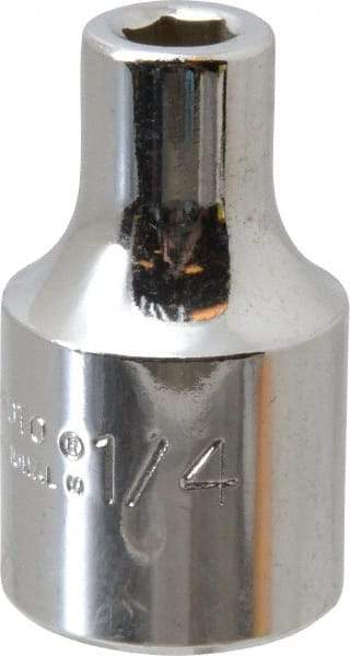 Proto - 1/4", 1/2" Drive, Standard Hand Socket - 6 Points, 1-31/64" OAL, Alloy Steel, Chrome Finish - Makers Industrial Supply