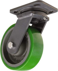 Hamilton - 6" Diam x 2" Wide x 7-1/2" OAH Top Plate Mount Swivel Caster - Polyurethane Mold onto Cast Iron Center, 1,200 Lb Capacity, Tapered Roller Bearing, 4 x 5" Plate - Makers Industrial Supply