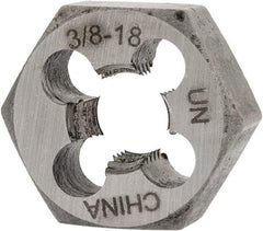 Interstate - 3/8-18 UNS Thread, 25/32" Hex, Right Hand Thread, Hex Rethreading Die - Carbon Steel, 3/8" Thick - Exact Industrial Supply