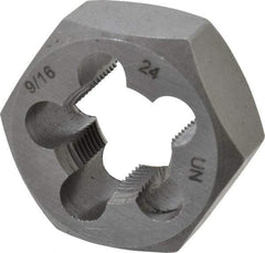 Interstate - 9/16-24 UNEF Thread, 1-1/16" Hex, Right Hand Thread, Hex Rethreading Die - Carbon Steel, 1/2" Thick - Exact Industrial Supply