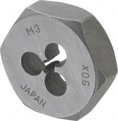 Interstate - M3x0.60 Metric Special Thread, 19/32" Hex, Right Hand Thread, Hex Rethreading Die - Carbon Steel, 1/4" Thick - Exact Industrial Supply