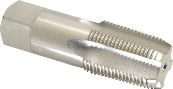 Interstate - 3/4-14" BSPT, 5 Flutes, Bottoming Chamfer, Bright Finish, High Speed Steel British Standard Pipe Tap - 0.9063" Shank Diam, 0.679" Square Size, 3-1/4" Overall Length - Exact Industrial Supply