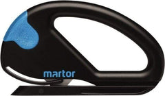 Martor USA - Fixed Safety Cutter - 1-11/16" Carbon Steel Blade, Black & Blue Polycarbonate Handle, 1 Blade Included - Makers Industrial Supply