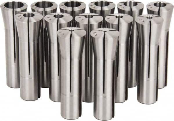 Lyndex - 13 Piece, 1/8" to 7/8" Capacity, R8 Collet Set - Increments of 1/16 Inch - Exact Industrial Supply