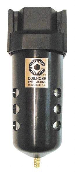 Coilhose Pneumatics - 3/8" Port, 7" High, FRL Filter with Aluminum Bowl & Manual Drain - 250 Max psi, 250°F Max, 8.5 oz Bowl Capacity - Makers Industrial Supply