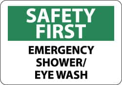 NMC - "Safety First - Emergency Shower/Eye Wash", 10" Long x 14" Wide, Rigid Plastic Safety Sign - Rectangle, 0.05" Thick, Use for First Aid - Makers Industrial Supply