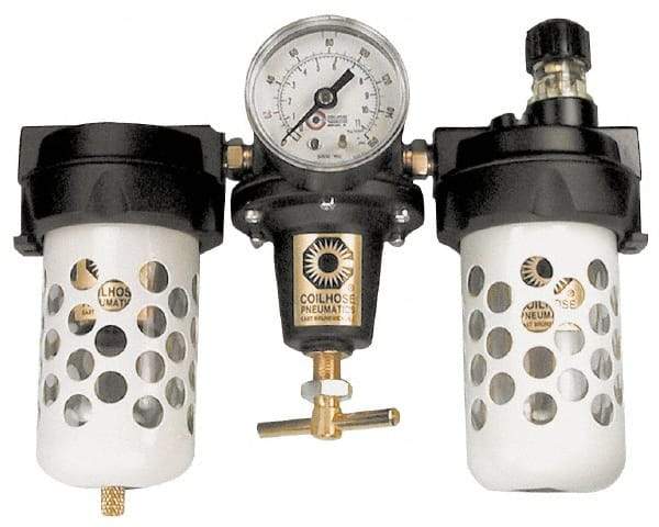 Coilhose Pneumatics - 3/4" NPT Port Heavy Duty 3 Piece Filter-Regulator-Lubricator FRL Unit - Polycarbonate Bowl, 125 Max psi, 9.875" High - Makers Industrial Supply