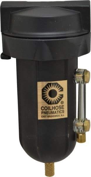 Coilhose Pneumatics - 1/4" Port, 5" High, FRL Filter with Aluminum Bowl & Manual Drain - 250 Max psi, 250°F Max, 4 oz Bowl Capacity - Makers Industrial Supply