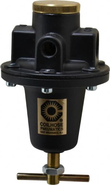 Coilhose Pneumatics - 1/2 NPT Port, 80 CFM, Cast Aluminum Heavy-Duty T-Handle Regulator - 0 to 125 psi Range, 250 Max psi Supply Pressure, 1/4" Gauge Port Thread, 4" Wide x 7" High - Makers Industrial Supply