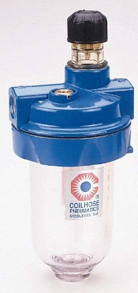 Coilhose Pneumatics - 3/8 NPT Port, 150 Max psi, Heavy-Duty Lubricator - Polycarbonate Bowl, Cast Aluminum Body, 25.5 CFM, 120°F Max, 3" Wide x 7" High - Makers Industrial Supply