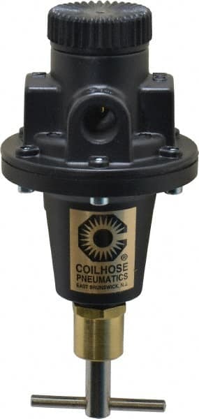 Coilhose Pneumatics - 3/8 NPT Port, 40 CFM, Cast Aluminum Tamper Proof Heavy-Duty T-Handle Regulator - 0 to 125 psi Range, 250 Max psi Supply Pressure, 1/4" Gauge Port Thread, 3" Wide x 5-1/2" High - Makers Industrial Supply