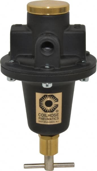 Coilhose Pneumatics - 1/2 NPT Port, 80 CFM, Cast Aluminum Tamper Proof Heavy-Duty T-Handle Regulator - 0 to 125 psi Range, 250 Max psi Supply Pressure, 1/4" Gauge Port Thread, 4" Wide x 7" High - Makers Industrial Supply