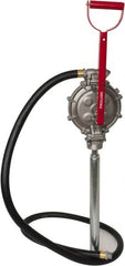 PRO-LUBE - 5 Strokes per Gal, 1/2" Outlet, Aluminum & Stainless Steel Hand Operated Transfer Pump - 42" OAL, For 15 to 55 Gal Drums, For Gasoline & Diesel Fuel - Makers Industrial Supply