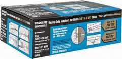 Toggler - 3/16" Screw, 6-1/4" Long, 3/8 to 3-5/8" Thick, Toggle Bolt Drywall & Hollow Wall Anchor - 3/16 - 24" Thread, 1/2" Drill, Zinc Plated, Steel, Grade 1010, Use in Drywall - Makers Industrial Supply