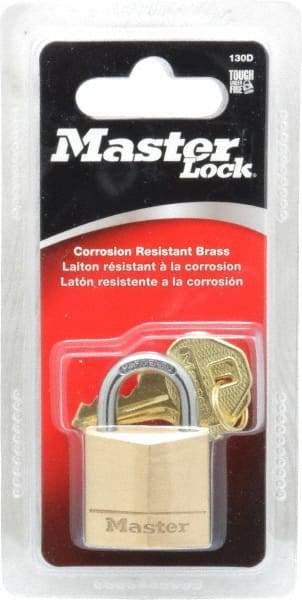 Master Lock - 5/8" Shackle Clearance, Keyed Different Solid Brasss Padlock - 3/16" Shackle Diam, Solid Brass - Makers Industrial Supply