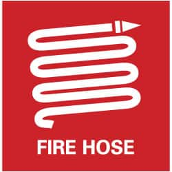 NMC - Fire Hose, Pressure Sensitive Vinyl Fire Sign - 7" Wide x 7" High - Makers Industrial Supply