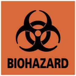 NMC - Hazardous Materials Label - Legend: BIOHAZARD, English, Black & Orange, 4" Long x 4" High, Sign Muscle Finish - Makers Industrial Supply