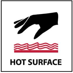 NMC - "Hot Surface", 7" Long x 7" Wide, Pressure-Sensitive Vinyl Safety Sign - Square, 0.004" Thick, Use for Hazardous Materials - Makers Industrial Supply