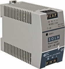 Sola/Hevi-Duty - 100 Watt, 1 Amp, 264 VAC, 375 VDC Input, 48 to 56 VDC Output, DIN Rail Power Supply - Screw Terminal Connection, 1 Output, 1.77 Inch Wide x 3.58 Inch Deep x 2.95 Inch High, Up to 90% Efficiency, 14 to 140°F, Green LED Display - Makers Industrial Supply