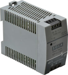 Sola/Hevi-Duty - 100 Watt, 5 Amp, 264 VAC, 375 VDC Input, 5 to 6 VDC Output, DIN Rail Power Supply - Screw Terminal Connection, 1 Output, 1.77 Inch Wide x 3.58 Inch Deep x 2.95 Inch High, Up to 80% Efficiency, 14 to 140°F, Green LED Display - Makers Industrial Supply