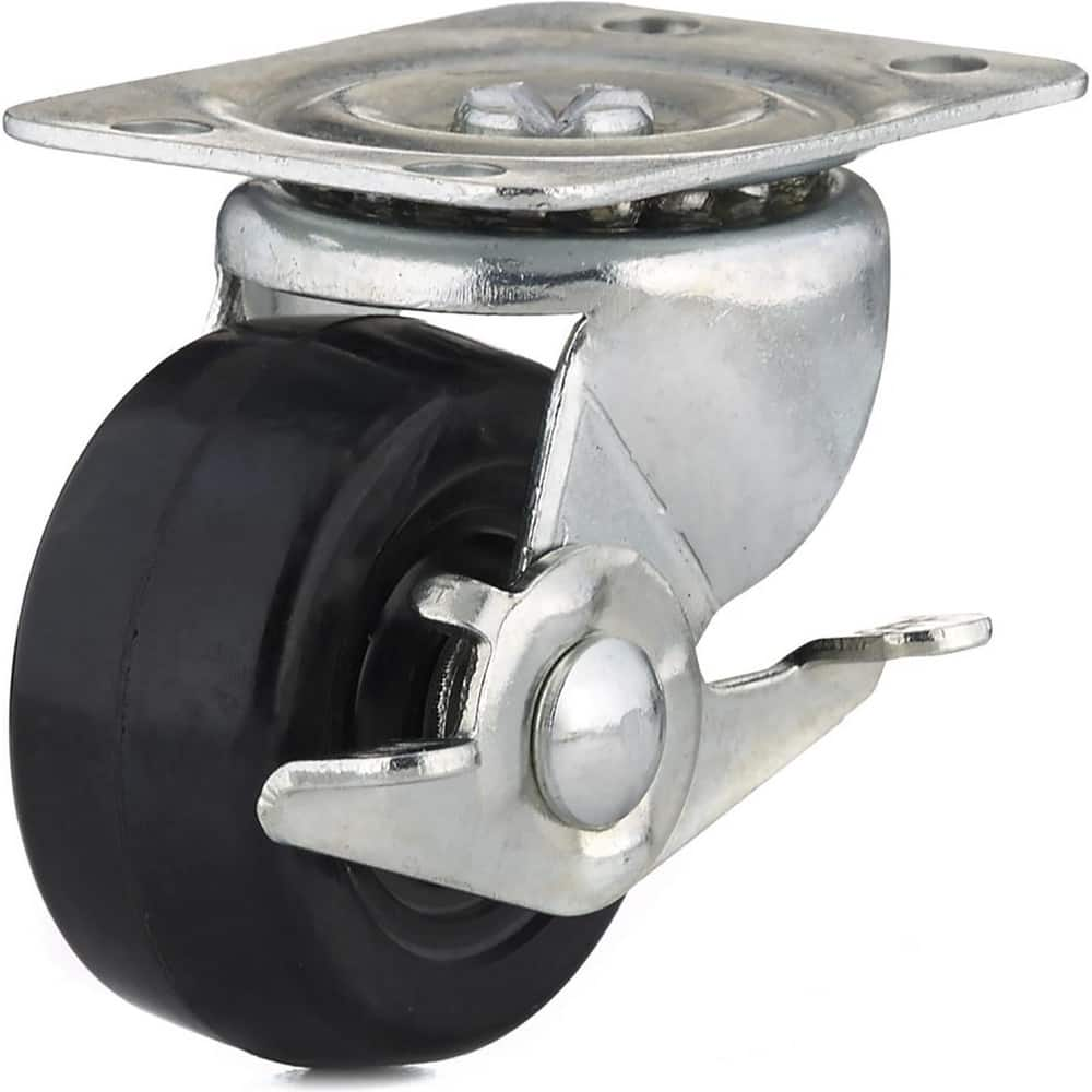 Swivel Top Plate Caster: Rubber, 2″ Wheel Dia, 15/16″ Wheel Width, 126 lb Capacity, 2-7/16″ OAH 1.875″ Plate Length, 2.56″ Plate Width, Side Cam