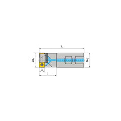 Indexable Square-Shoulder End Mill:  C491.125.R.0212B150EF,  1.2500'' Cut Dia,  0.3150'' Max Depth of Cut,  1.2500'' Shank Dia,  Weldon Flat Shank Uses  2,  Normal Pressure,