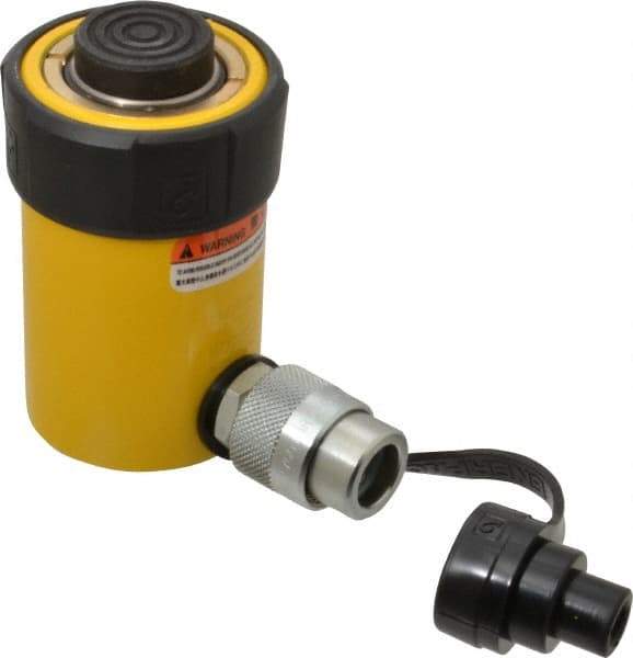 Enerpac - 15 Ton, 1" Stroke, 3.14 Cu In Oil Capacity, Portable Hydraulic Single Acting Cylinder - 3.14 Sq In Effective Area, 4.88" Lowered Ht., 5.88" Max Ht., 2" Cyl Bore Diam, 1.625" Plunger Rod Diam, 10,000 Max psi - Makers Industrial Supply