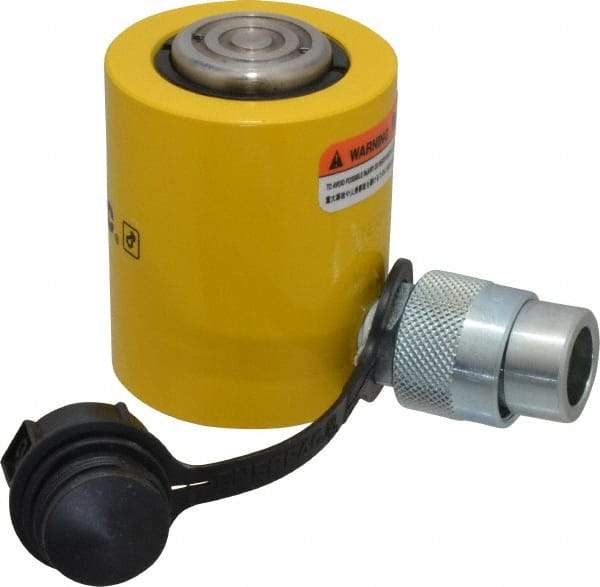 Enerpac - 10 Ton, 1.5" Stroke, 3.35 Cu In Oil Capacity, Portable Hydraulic Low Profile Cylinder - 2.24 Sq In Effective Area, 3.47" Lowered Ht., 4.97" Max Ht., 1.69" Cyl Bore Diam, 1.5" Plunger Rod Diam, 10,000 Max psi - Makers Industrial Supply