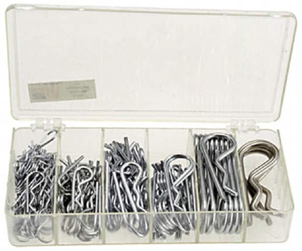 Precision Brand - 150 Piece, 1/16 to 3/16" Pin Diam, Hitch Pin Assortment - 1-9/16 to 3-1/4" Long, Steel - Makers Industrial Supply