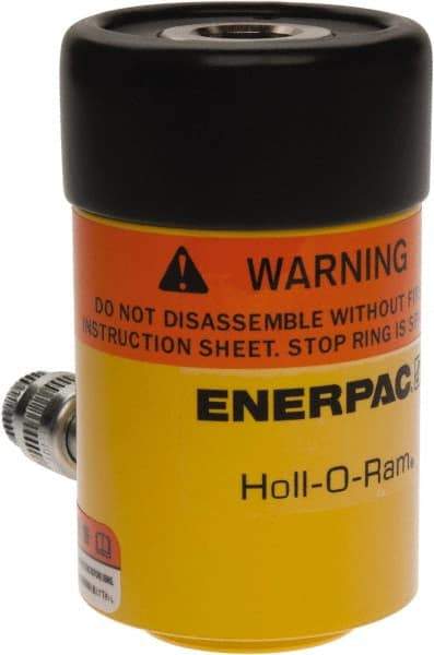 Enerpac - 12 Ton, 1.63" Stroke, 4.49 Cu In Oil Capacity, Portable Hydraulic Hollow Hole Cylinder - 2.76 Sq In Effective Area, 4.75" Lowered Ht., 6.38" Max Ht., 2.13" Cyl Bore Diam, 1.38" Plunger Rod Diam, 10,000 Max psi - Makers Industrial Supply