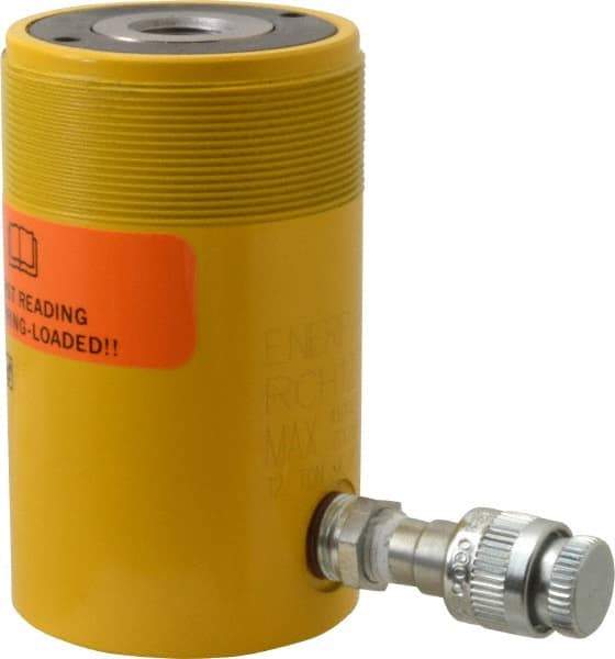 Enerpac - 12 Ton, 1.63" Stroke, 4.49 Cu In Oil Capacity, Portable Hydraulic Hollow Hole Cylinder - 2.76 Sq In Effective Area, 4.75" Lowered Ht., 6.38" Max Ht., 2.13" Cyl Bore Diam, 1.38" Plunger Rod Diam, 10,000 Max psi - Makers Industrial Supply