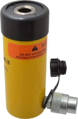 Enerpac - 12 Ton, 3" Stroke, 8.29 Cu In Oil Capacity, Portable Hydraulic Hollow Hole Cylinder - 2.76 Sq In Effective Area, 7.25" Lowered Ht., 10.25" Max Ht., 2.13" Cyl Bore Diam, 1.38" Plunger Rod Diam, 10,000 Max psi - Makers Industrial Supply