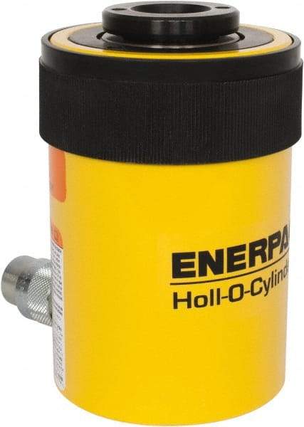 Enerpac - 30 Ton, 2.5" Stroke, 18.05 Cu In Oil Capacity, Portable Hydraulic Hollow Hole Cylinder - 7.22 Sq In Effective Area, 7.03" Lowered Ht., 9.53" Max Ht., 3.5" Cyl Bore Diam, 2.5" Plunger Rod Diam, 10,000 Max psi - Makers Industrial Supply