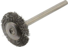 Value Collection - 3/4" OD, 1/8" Shank Diam, 3/4" Arbor Hole, Crimped Stainless Steel Wheel Brush - 3/4" Face Width, 0.003" Filament Diam, 15,000 RPM - Makers Industrial Supply