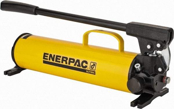 Enerpac - 1" Piston Stroke, 1-1/8" Piston Diam, 1.00, 0.15 Cu In per Stroke, 134 Cu In Reservoir Capacity, Manual Hydraulic Pump - 10,000 psi, 77 Lbs. Max Handle Effort, 2 Stage - Makers Industrial Supply