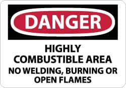 NMC - "Danger - Highly Combustible Area - No Welding, Burning or Open Flames", 10" Long x 14" Wide, Fiberglass Safety Sign - Rectangle, 0.095" Thick, Use for Accident Prevention - Makers Industrial Supply