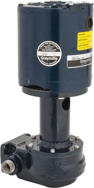 Graymills - 115 Volt, 1/6 hp, 1 Phase, 3,450 RPM, Cast Iron Flanged Outside Suction Machine Tool & Recirculating Pump - 3-3/4" Long x 2-1/2" Mounting Flange Width, NPT Thread, Glass Filled Celcon Impeller - Makers Industrial Supply