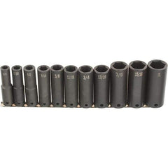 SK - 11 Piece 1/2" Drive Deep Impact Socket Set - 6 Points, 1/2 to 1-1/4", Inch Measurement Standard - Makers Industrial Supply