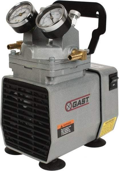 Gast - 1/8 HP Lab Model Diaphragm Pump - 115 VAC, 60 Max psi, 7.62" Long x 5.12" Wide x 7.59" High - Makers Industrial Supply