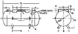 Made in USA - 15 Gallon, 200 Max psi Horizontal Tank - 33" Tank Length x 12" Tank Diam - Makers Industrial Supply