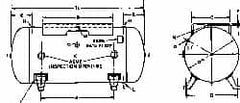 Made in USA - 60 Gallon, 200 Max psi Horizontal Tank with Plate - 2" Inlet, 48" Tank Length x 20" Tank Diam - Makers Industrial Supply