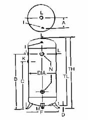 Made in USA - 80 Gallon, 200 Max psi Vertical Tank - 2" Inlet, 46" Tank Length x 24" Tank Diam - Makers Industrial Supply