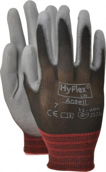 Ansell - Size S (7) Polyurethane Coated Nylon General Protection Work Gloves - For General Purpose, Palm & Fingers Coated, Knit Wrist Cuff, Full Fingered, Black/Gray, Paired - Makers Industrial Supply