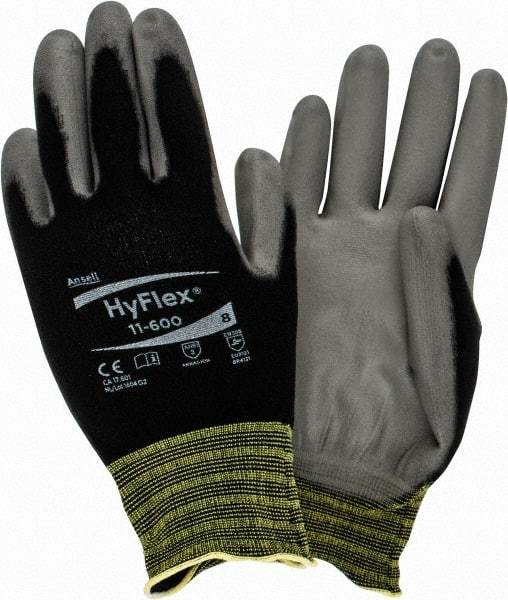 Ansell - Size M (8) Polyurethane Coated Nylon General Protection Work Gloves - For General Purpose, Palm & Fingers Coated, Knit Wrist Cuff, Full Fingered, Black/Gray, Paired - Makers Industrial Supply