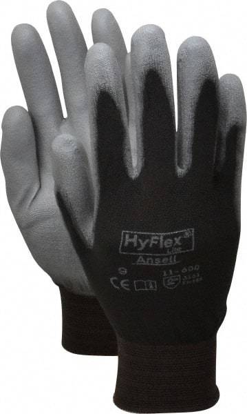 Ansell - Size L (9) Polyurethane Coated Nylon General Protection Work Gloves - For General Purpose, Palm & Fingers Coated, Knit Wrist Cuff, Full Fingered, Black/Gray, Paired - Makers Industrial Supply