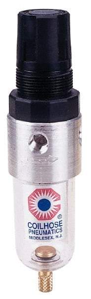 Coilhose Pneumatics - 1/8" NPT Port Miniature 1 Piece Filter/Regulator FRL Unit - Polycarbonate Bowl, 25 SCFM, 150 Max psi, 4" High, Manual Drain - Makers Industrial Supply