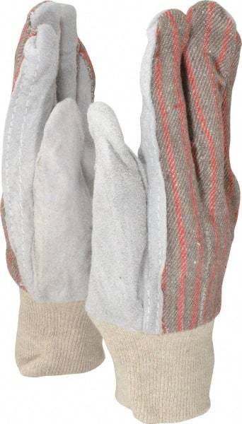 MCR Safety - Size L (9) Split Cowhide General Protection Work Gloves - For Work & Driver, Uncoated, Knit Wrist Cuff, Full Fingered, White/Gray/Red, Paired - Makers Industrial Supply